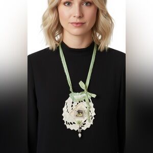 Handmade Boho Jabot Lace Art Pendant Necklace Victorian Cottagecore